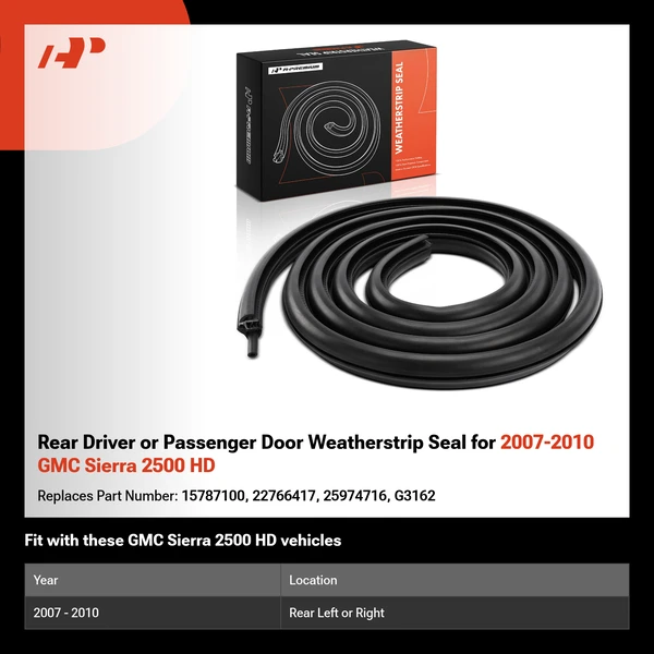 Rear Driver or Passenger Door Weatherstrip Seal for 2007-2010 GMC Sierra 2500 HD