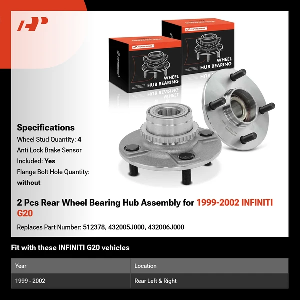 2 Pcs Rear Wheel Bearing Hub Assembly for 1999-2002 INFINITI G20
