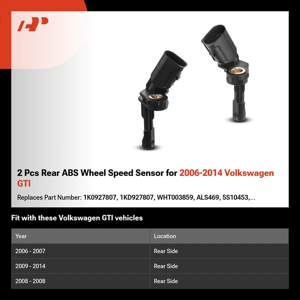 2 Pcs Rear ABS Wheel Speed Sensor for 2006-2014 Volkswagen GTI