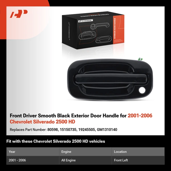 Front Driver Smooth Black Exterior Door Handle for 2001-2006 Chevrolet Silverado 2500 HD