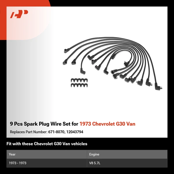 9 Pcs Spark Plug Wire Set for 1973 Chevrolet G30 Van