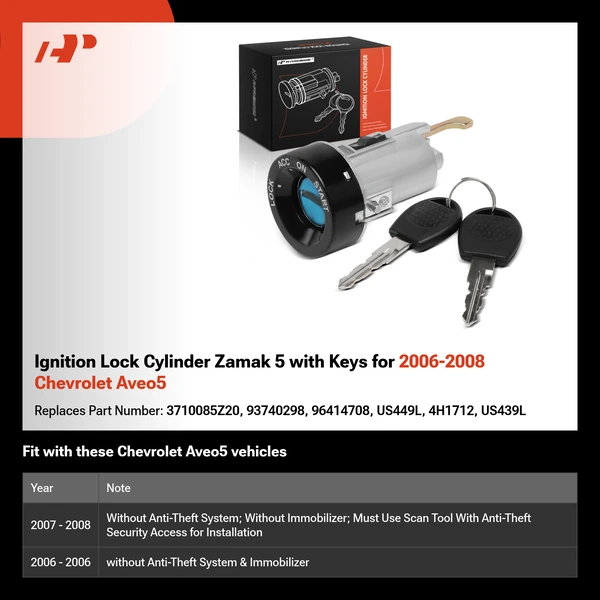 Ignition Lock Cylinder Zamak 5 with Keys for 2006-2008 Chevrolet Aveo5