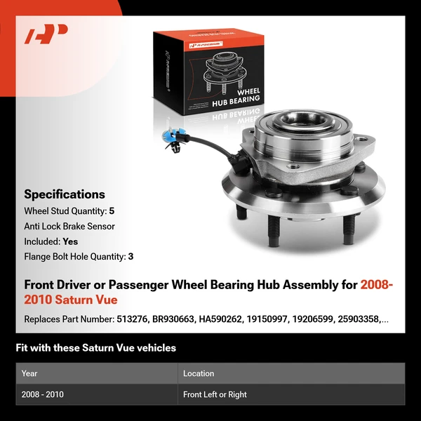 Front Driver or Passenger Wheel Bearing Hub Assembly for 2008-2010 Saturn Vue