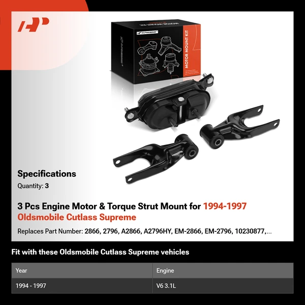 3 Pcs Engine Motor & Torque Strut Mount for 1994-1997 Oldsmobile Cutlass Supreme