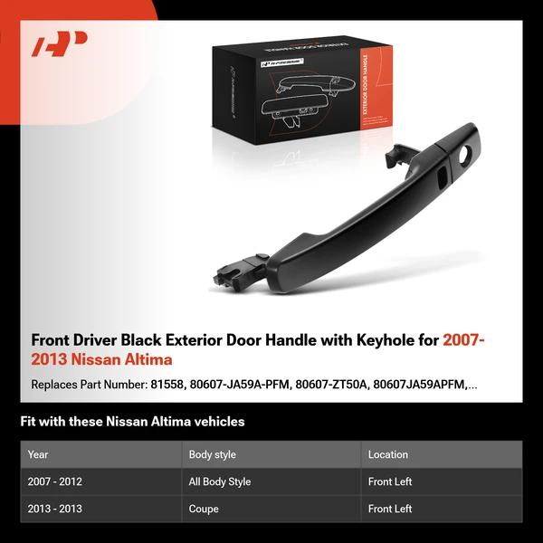 Front Driver Black Exterior Door Handle with Keyhole for 2007-2013 Nissan Altima
