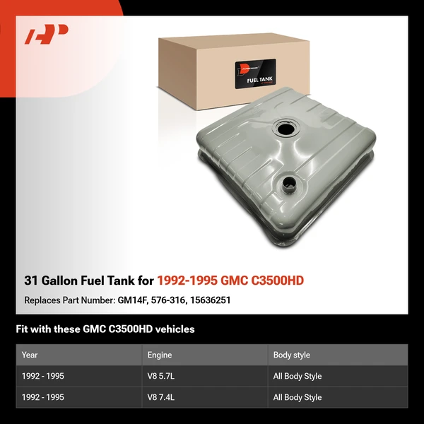 31 Gallon Fuel Tank for 1992-1995 GMC C3500HD