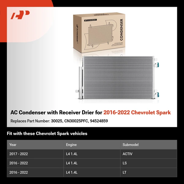 AC Condenser with Receiver Drier for 2016-2022 Chevrolet Spark