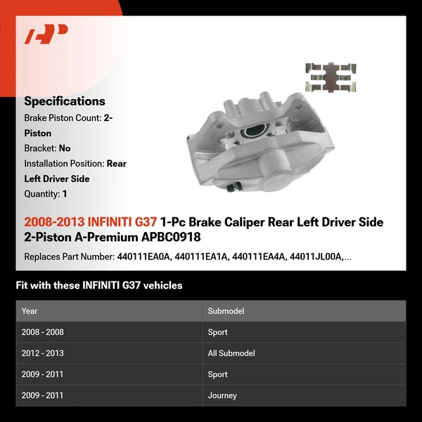 2008-2013 INFINITI G37 1-Pc Brake Caliper Rear Left Driver Side 2-Piston A-Premium APBC0918
