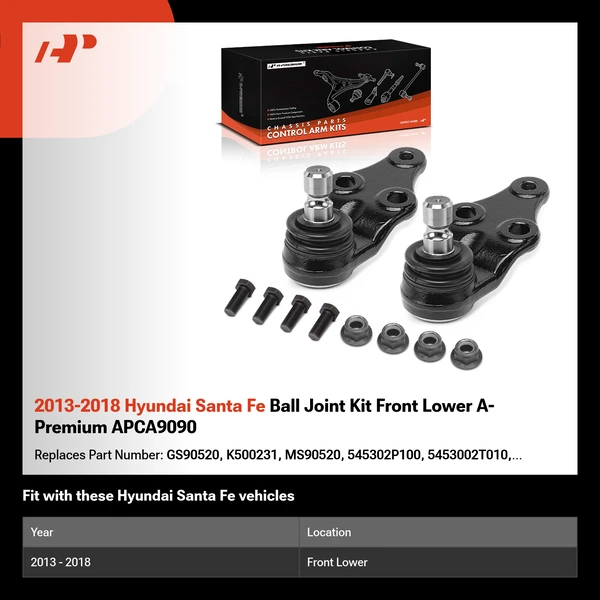 2013-2018 Hyundai Santa Fe Ball Joint Kit Front Lower A-Premium APCA9090