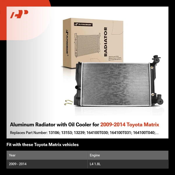 Aluminum Radiator with Oil Cooler for 2009-2014 Toyota Matrix