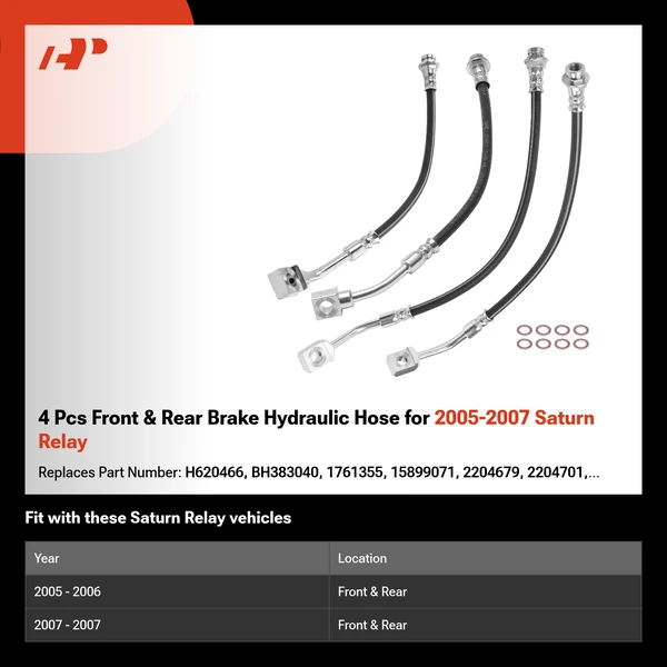 4 Pcs Front & Rear Brake Hydraulic Hose for 2005-2007 Saturn Relay