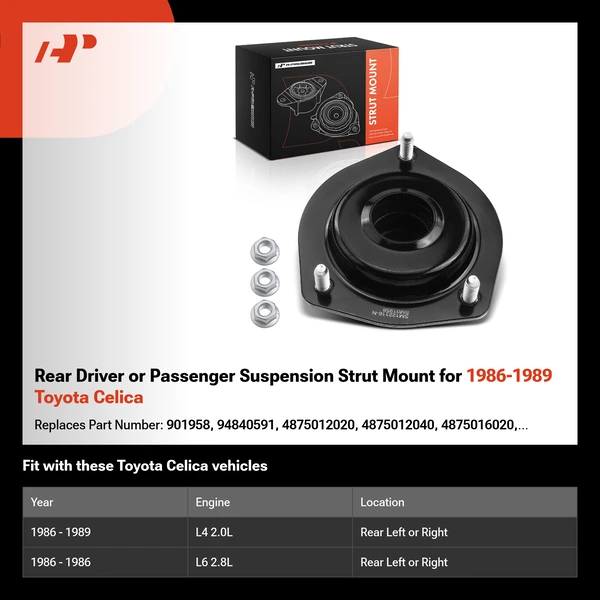 Rear Driver or Passenger Suspension Strut Mount for 1986-1989 Toyota Celica