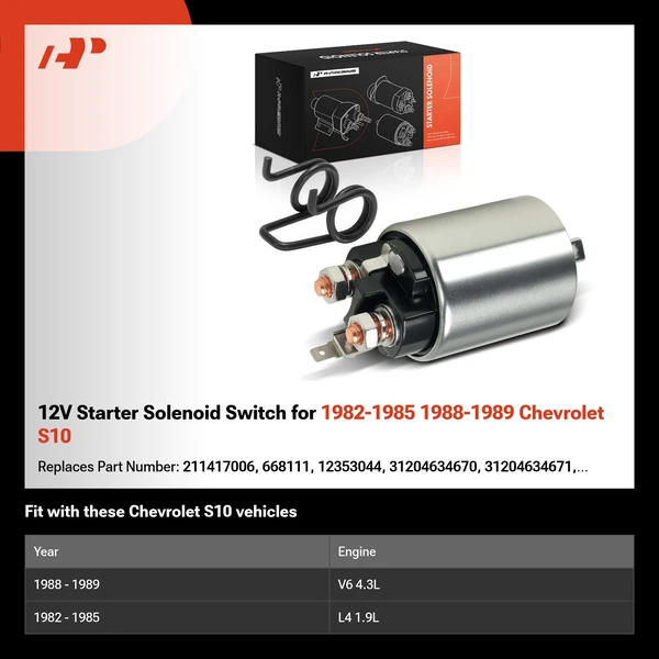12V Starter Solenoid Switch for 1982-1985 1988-1989 Chevrolet S10