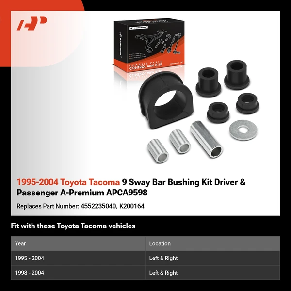 1995-2004 Toyota Tacoma 9 Sway Bar Bushing Kit Driver & Passenger A-Premium APCA9598