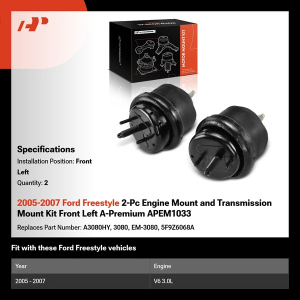 2005-2007 Ford Freestyle 2-Pc Engine Mount and Transmission Mount Kit Front Left A-Premium APEM1033