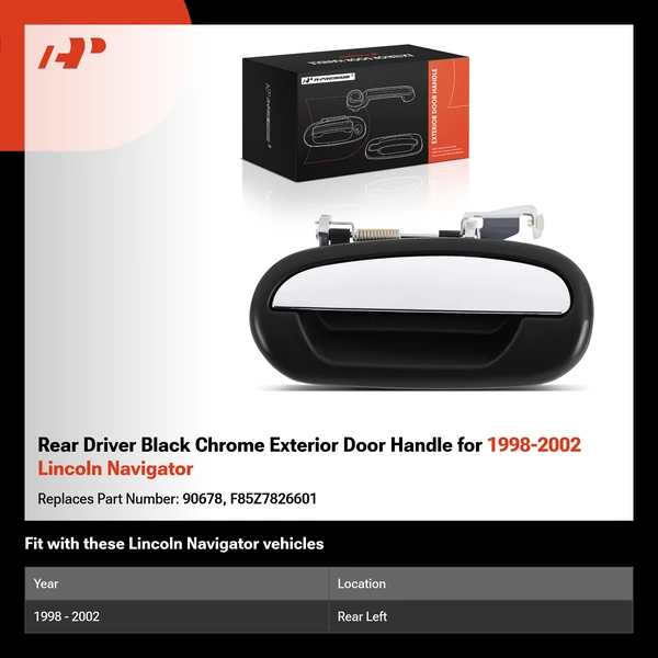 Rear Driver Black Chrome Exterior Door Handle for 1998-2002 Lincoln Navigator