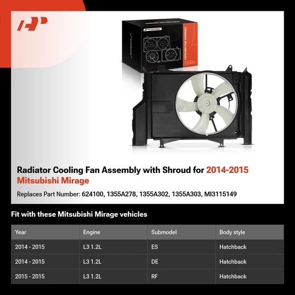 Radiator Cooling Fan Assembly with Shroud for 2014-2015 Mitsubishi Mirage