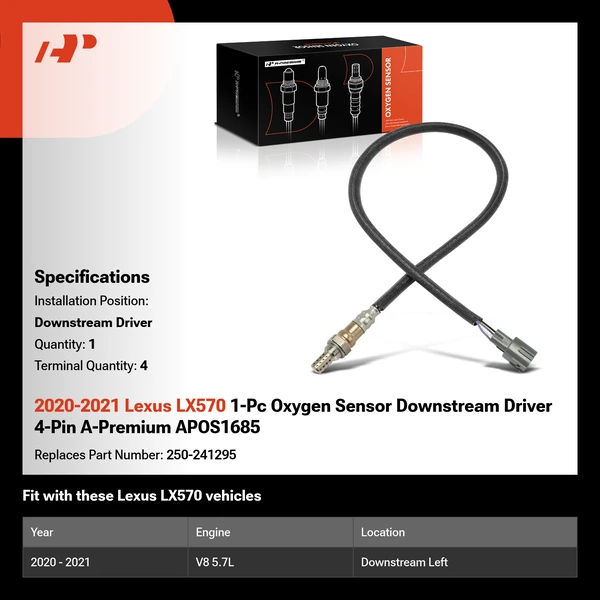 2020-2021 Lexus LX570 1-Pc Oxygen Sensor Downstream Driver 4-Pin A-Premium APOS1685
