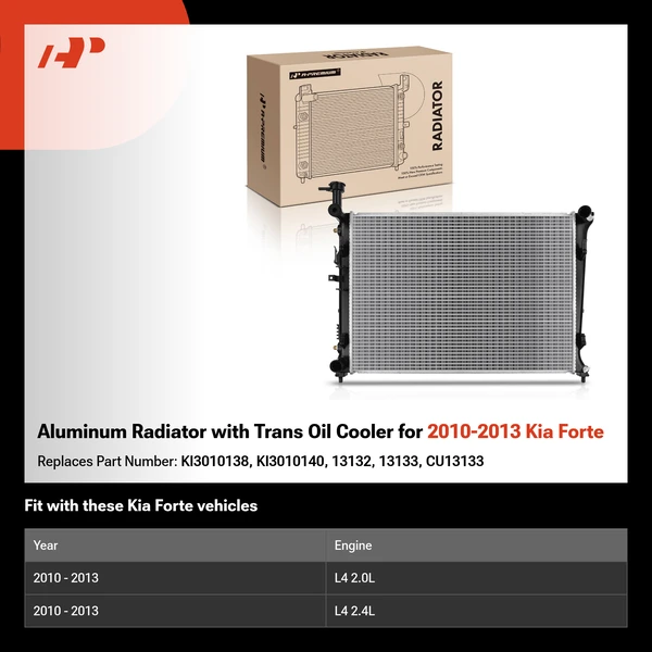 Aluminum Radiator with Trans Oil Cooler for 2010-2013 Kia Forte