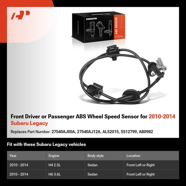 Front Driver or Passenger ABS Wheel Speed Sensor for 2010-2014 Subaru Legacy