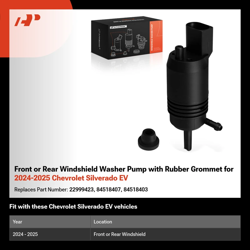 Front or Rear Windshield Washer Pump with Rubber Grommet for 2024-2025 Chevrolet Silverado EV