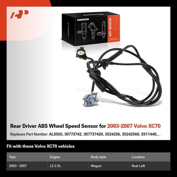 Rear Driver ABS Wheel Speed Sensor for 2003-2007 Volvo XC70