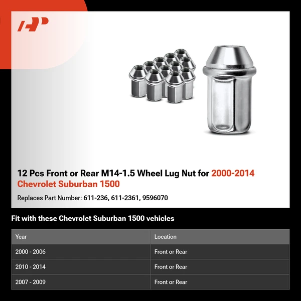 12 Pcs Front or Rear M14-1.5 Wheel Lug Nut for 2000-2014 Chevrolet Suburban 1500