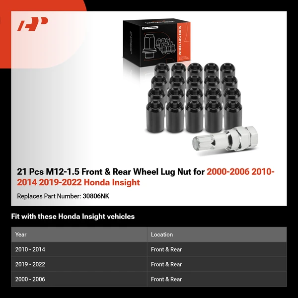 21 Pcs M12-1.5 Front & Rear Wheel Lug Nut for 2000-2006 2010-2014 2019-2022 Honda Insight