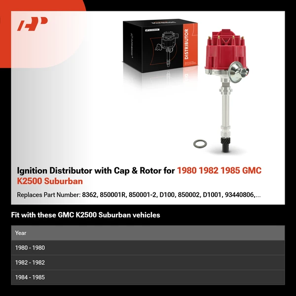 Ignition Distributor with Cap & Rotor for 1980 1982 1985 GMC K2500 Suburban