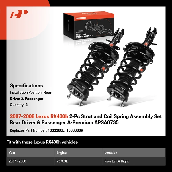 2007-2008 Lexus RX400h 2-Pc Strut and Coil Spring Assembly Set Rear Driver & Passenger A-Premium APSA0735