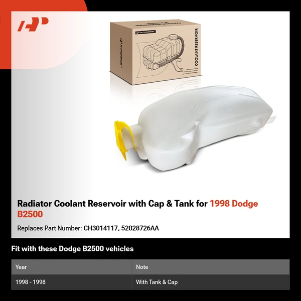 Radiator Coolant Reservoir with Cap & Tank for 1998 Dodge B2500