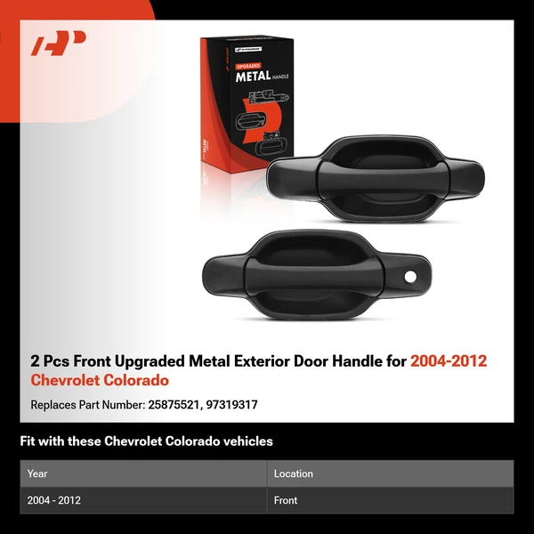2 Pcs Front Upgraded Metal Exterior Door Handle for 2004-2012 Chevrolet Colorado