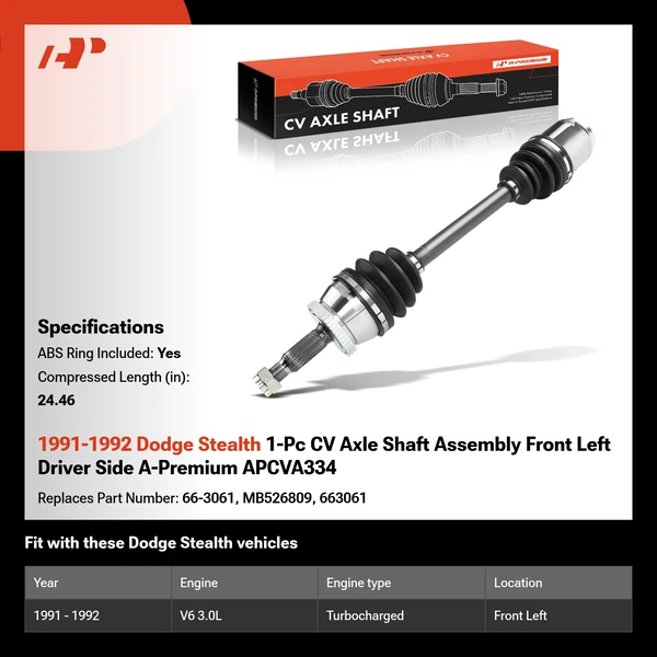 1991-1992 Dodge Stealth 1-Pc CV Axle Shaft Assembly Front Left Driver Side A-Premium APCVA334