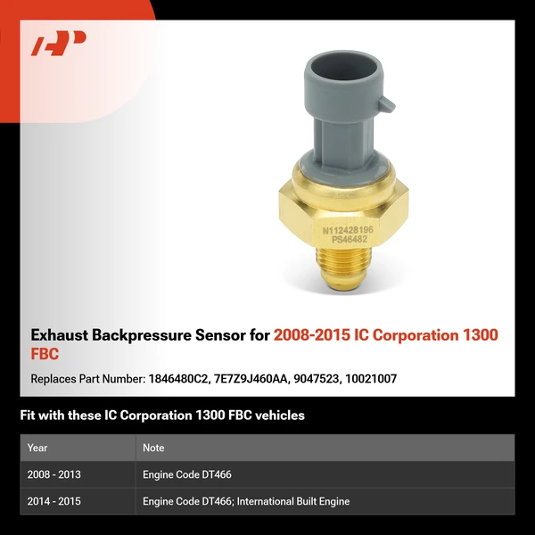 Exhaust Backpressure Sensor for 2008-2015 IC Corporation 1300 FBC