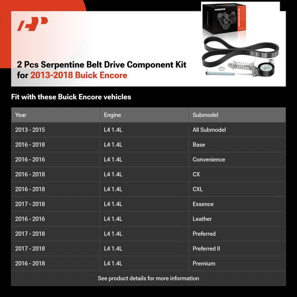 2 Pcs Serpentine Belt Drive Component Kit for 2013-2018 Buick Encore