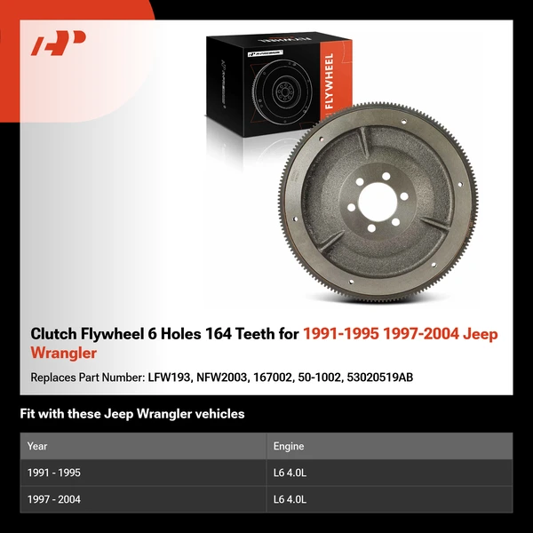 Clutch Flywheel 6 Holes 164 Teeth for 1991-1995 1997-2004 Jeep Wrangler