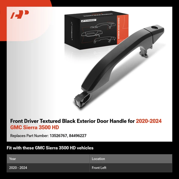 Front Driver Textured Black Exterior Door Handle for 2020-2024 GMC Sierra 3500 HD