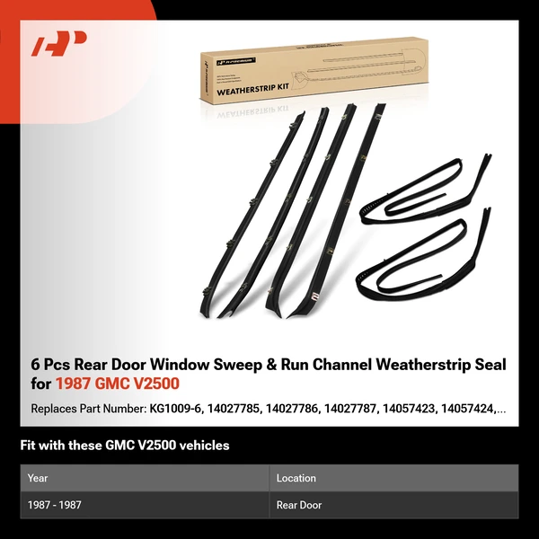 6 Pcs Rear Door Window Sweep & Run Channel Weatherstrip Seal for 1987 GMC V2500