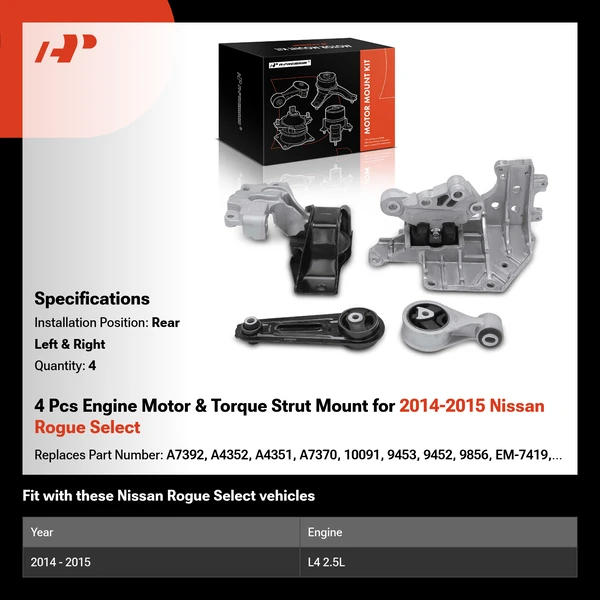 4 Pcs Engine Motor & Torque Strut Mount for 2014-2015 Nissan Rogue Select