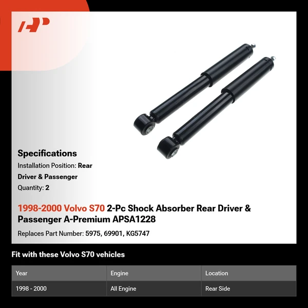 1998-2000 Volvo S70 2-Pc Shock Absorber Rear Driver & Passenger A-Premium APSA1228