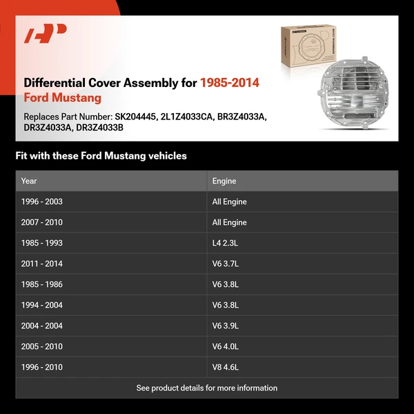 Differential Cover Assembly for 1985-2014 Ford Mustang