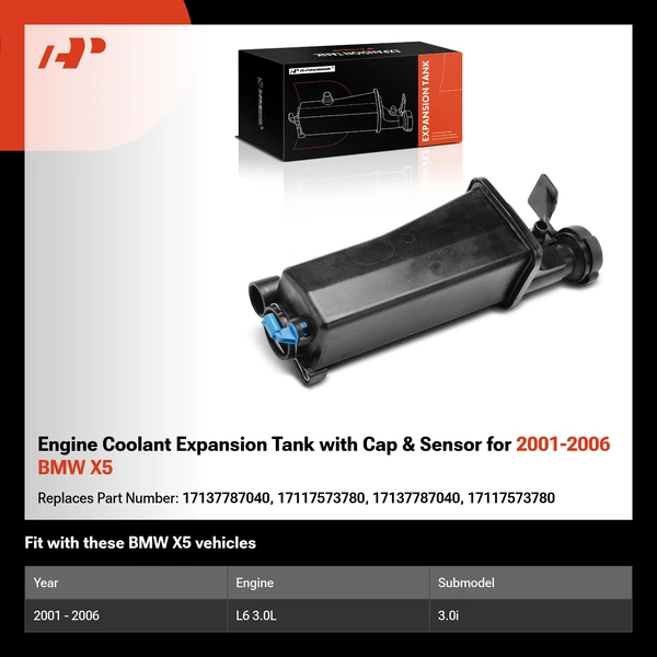 Engine Coolant Expansion Tank with Cap & Sensor for 2001-2006 BMW X5