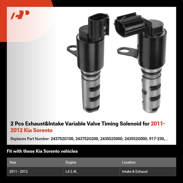 2 Pcs Exhaust&Intake Variable Valve Timing Solenoid for 2011-2012 Kia Sorento
