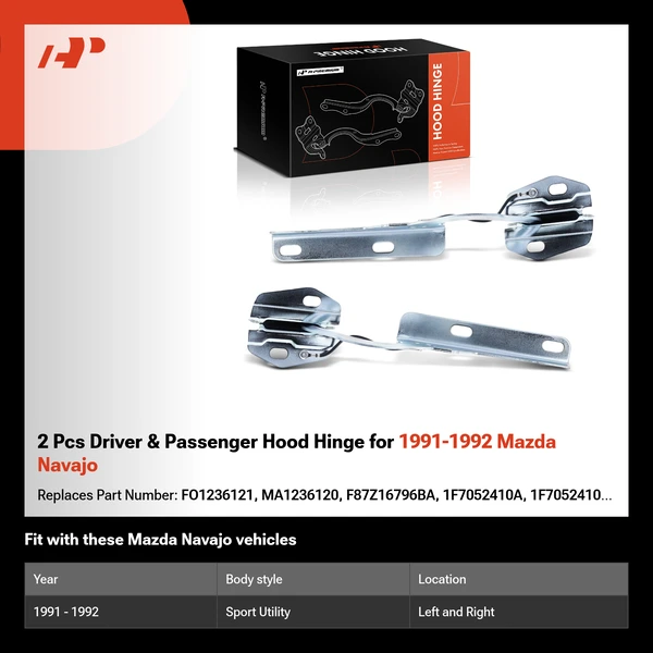 2 Pcs Driver & Passenger Hood Hinge for 1991-1992 Mazda Navajo