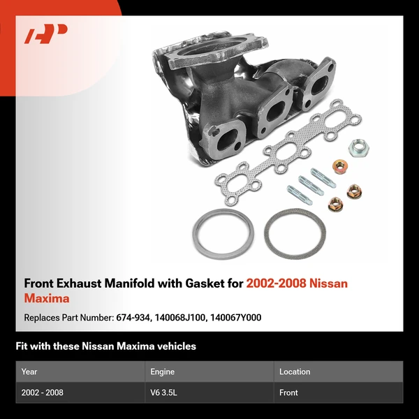 Front Exhaust Manifold with Gasket for 2002-2008 Nissan Maxima