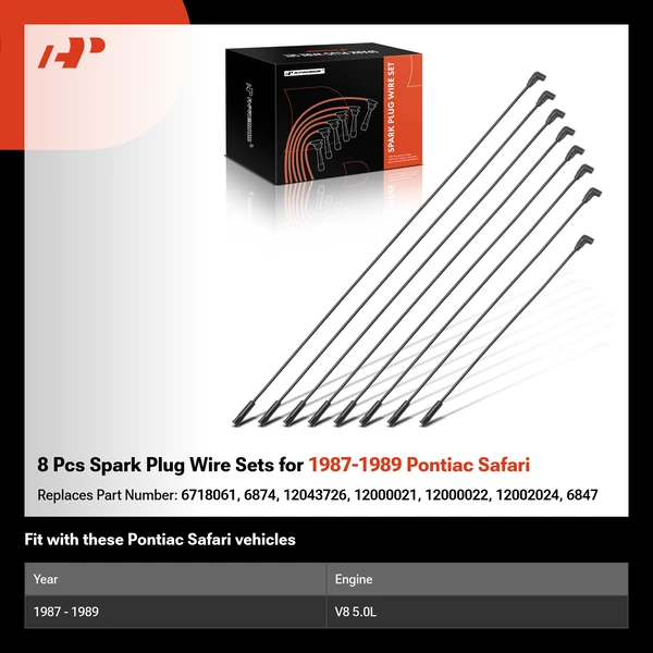 8 Pcs Spark Plug Wire Sets for 1987-1989 Pontiac Safari