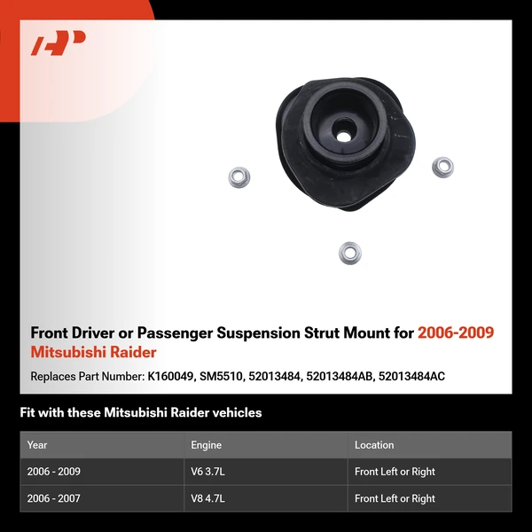 Front Driver or Passenger Suspension Strut Mount for 2006-2009 Mitsubishi Raider