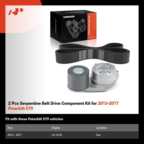 2 Pcs Serpentine Belt Drive Component Kit for 2013-2017 Peterbilt 579