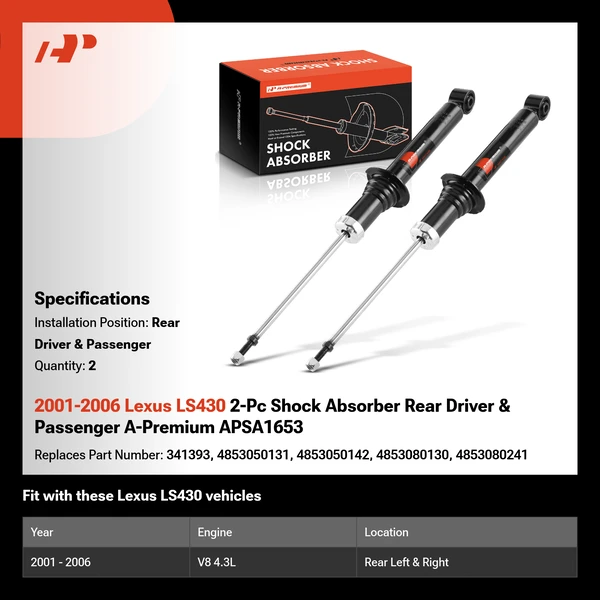 2001-2006 Lexus LS430 2-Pc Shock Absorber Rear Driver & Passenger A-Premium APSA1653