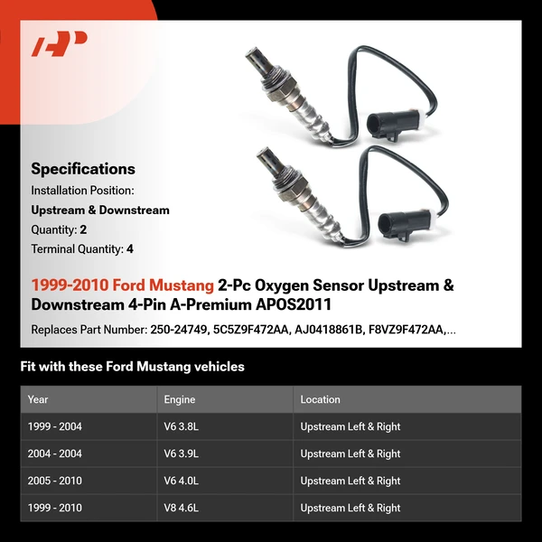 1999-2010 Ford Mustang 2-Pc Oxygen Sensor Upstream & Downstream 4-Pin A-Premium APOS2011